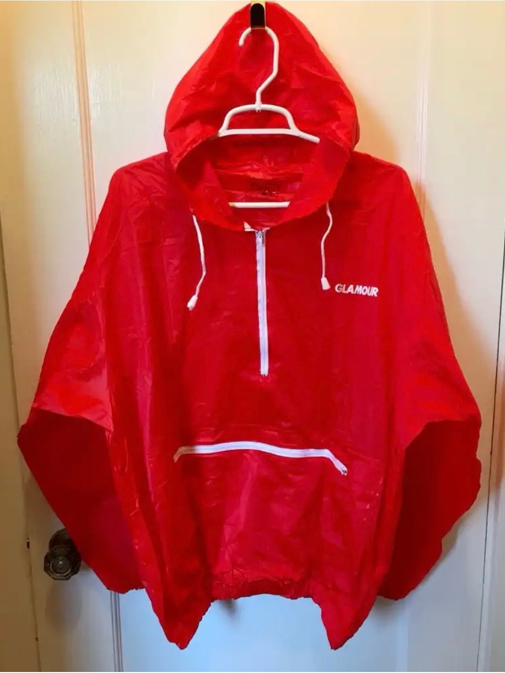 Glamour Bright Red Hooded Half-Zip Windbreaker Anorak